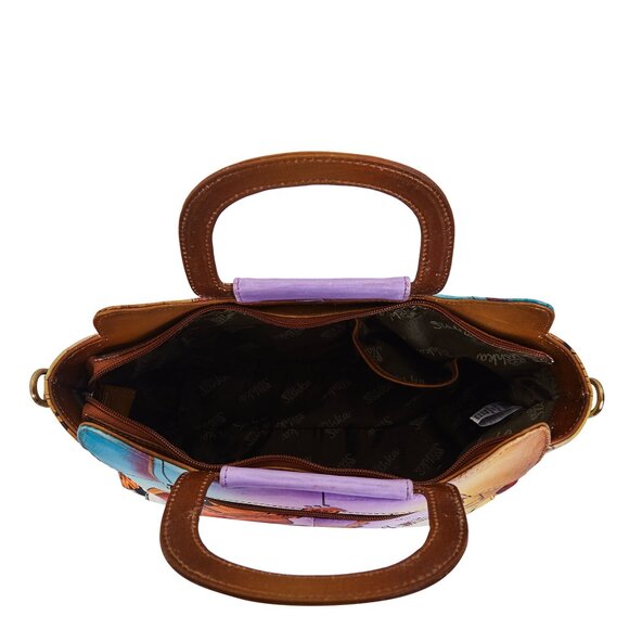 Brown Hand Painted Leather satchel bag, Crossbody Sling Bag, Top Handle Handbag - Picture 5 of 9